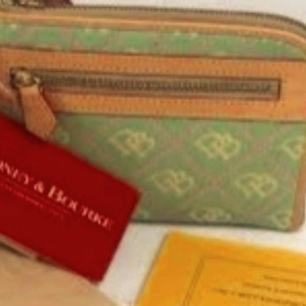 Dooney and Bourke green and tan wristlet